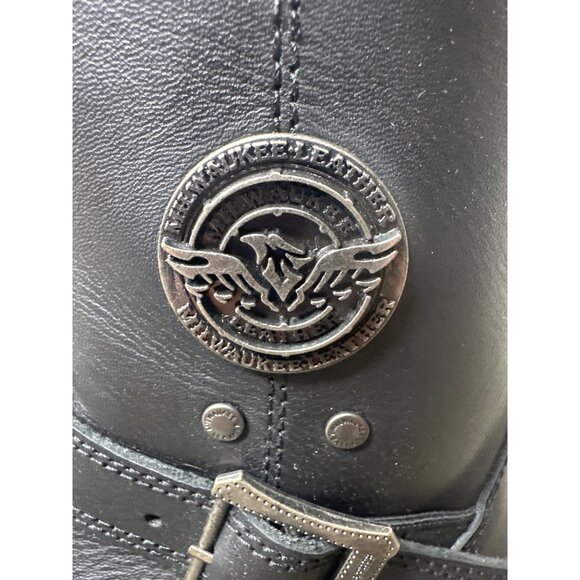 Milwaukee Leather Mens Black Biker Boots 8.5 EEEE Wide Genuine Leather - Picture 6 of 10